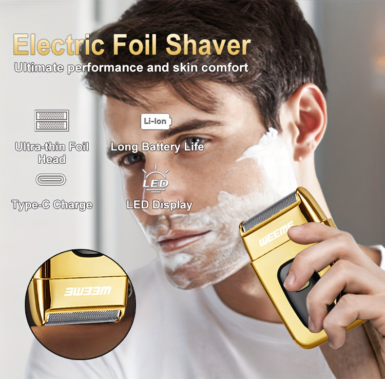 4pcs WEEME Men'S Golden Electric Hair Trimmer Set | Includes Hair Clipper, Shaver, Nose Hair Trimmer, And Fine Trimmer for Home, Car, And Travel Use | USB Charging, Rechargeable Lithium Battery