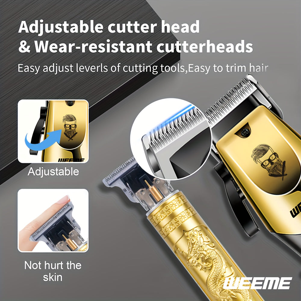 4pcs WEEME Men'S Golden Electric Hair Trimmer Set | Includes Hair Clipper, Shaver, Nose Hair Trimmer, And Fine Trimmer for Home, Car, And Travel Use | USB Charging, Rechargeable Lithium Battery