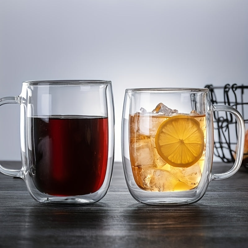 2/4pcs High Borosilicate Double-Layer Glass Mugs | Transparent Heat-Insulated Water Cup with Handles, Large Capacity, Perfect for Coffee, Tea, And Smoothies, Burn Prevention | Durable Glass, Transparent Design, Hand Wash Only