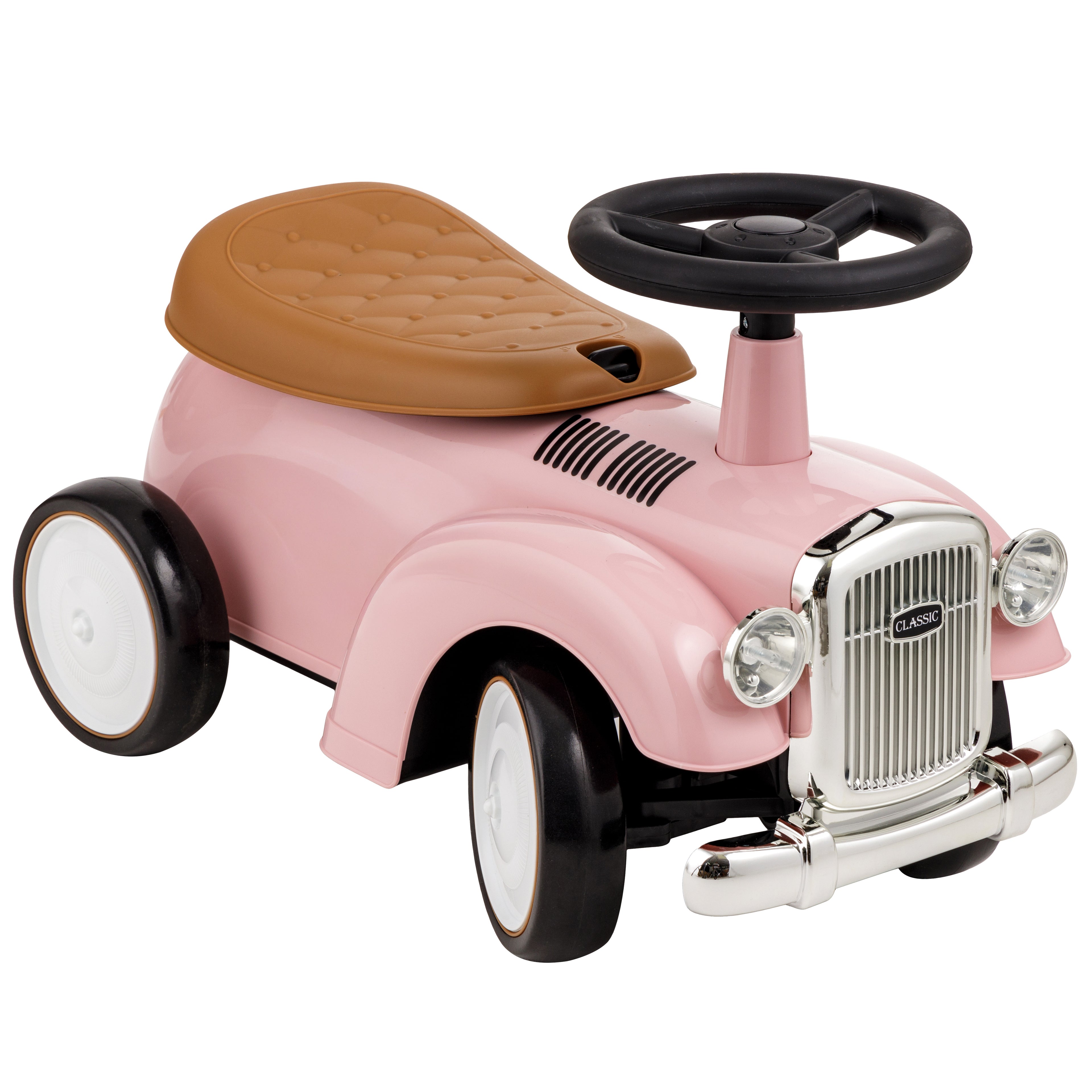 Baroni Toys Vintage Ride-On Car for Children from 12 to 36 Months, Baby Car with Air Horn, Storage Compartment, Steering Handlebar and Stable Wheels for Learning to Walk, 25x59x35 cm