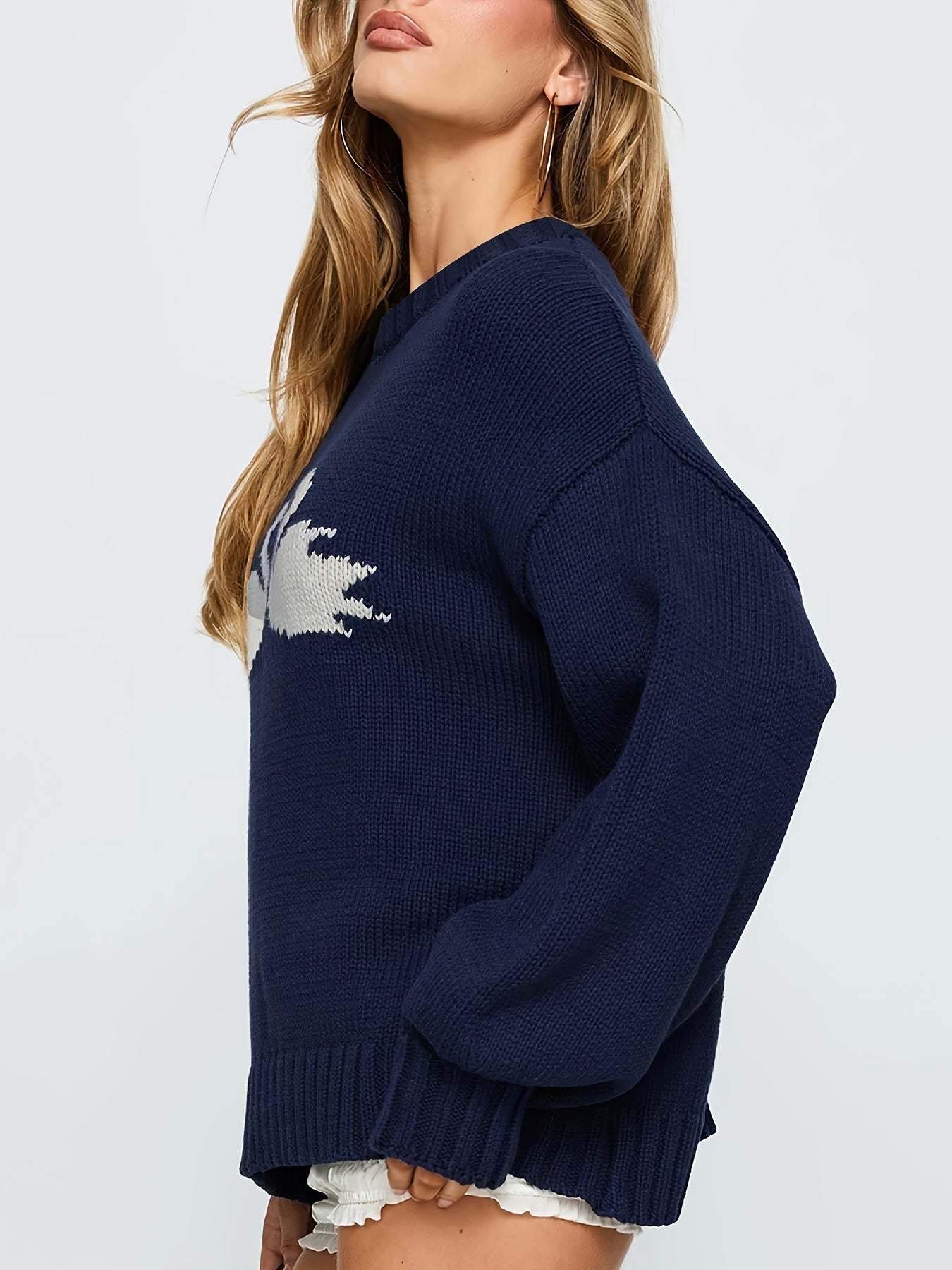 Women'S Elegant Long Sleeve Pullover Sweater - Cute White Swan Design, Round Neck, Soft & Cozy for Spring/Summer/Fall, Cute Sweaters