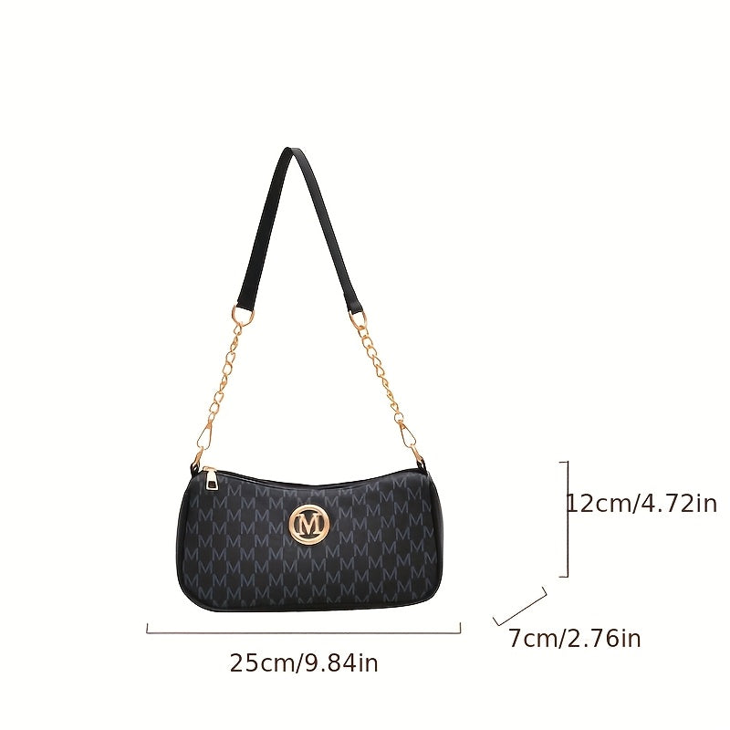 French Vintage Underarm Bag for Women, New Letter Print Crossbody Small Square Bag with Chain Shoulder Handbag, Perfect Lily Women'S Adjustable Crossbody Strap M Logo - Zipper Closure Shoulder Backpack, Suitable for Daily Com