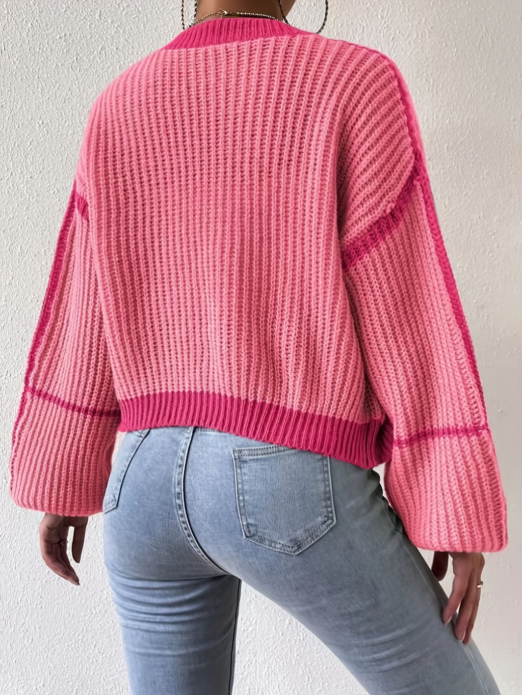 Women'S Short Sweater Jacket with Lantern Sleeves