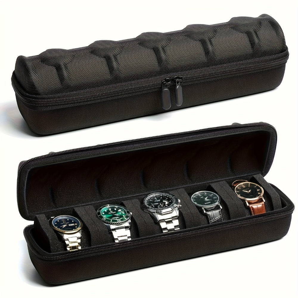 1pc Heavy-Duty Watch Organizer with Flip-Top Lid - 5-Slot Watch Storage Box, Scratch-Resistant Interior, Portable Watch Case with Handle for Home, Travel, Watch Collectors - Ideal Gift for Men & Women, Watch Accessories, Home