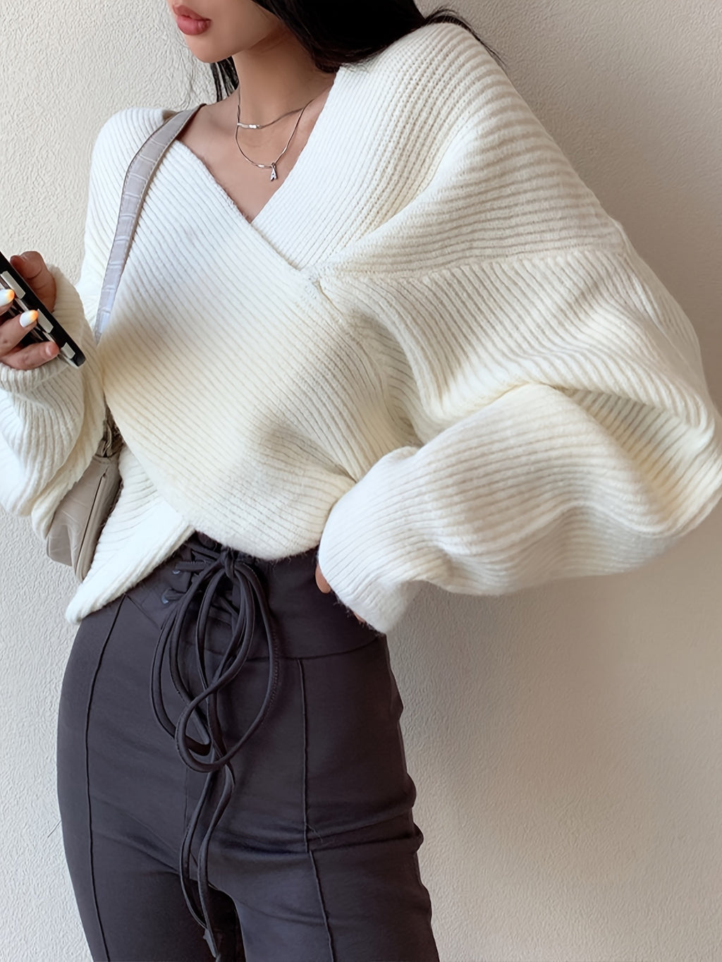 Women's Sexy Off-Shoulder Cross Shoulder Asymmetrical Hem Sweater - Soft Blue Ribbed Loose Fit Short Length H-Line Top for Fall Winter Layering, Ladies Sweaters for Winter, Seasonal Outfit, Breathable Fabric, Pullover, Casual