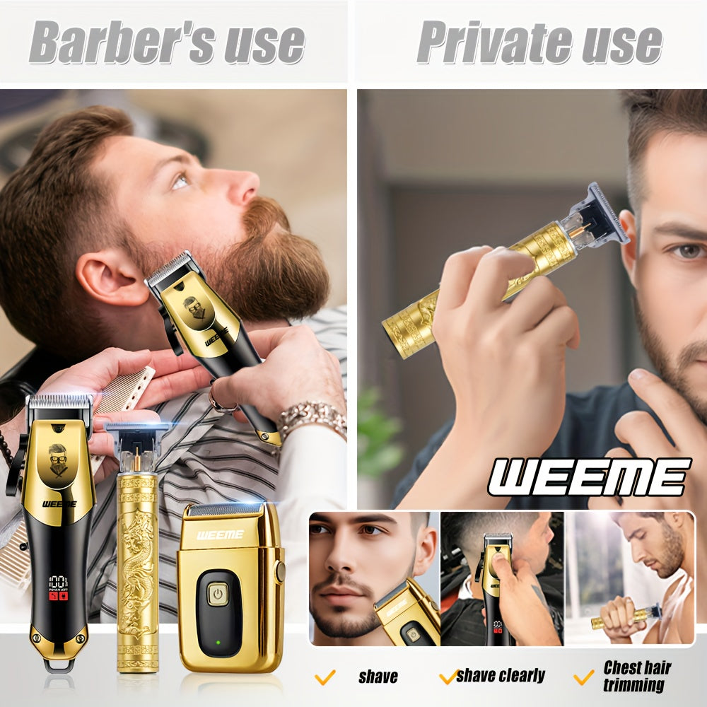 4pcs WEEME Men'S Golden Electric Hair Trimmer Set | Includes Hair Clipper, Shaver, Nose Hair Trimmer, And Fine Trimmer for Home, Car, And Travel Use | USB Charging, Rechargeable Lithium Battery