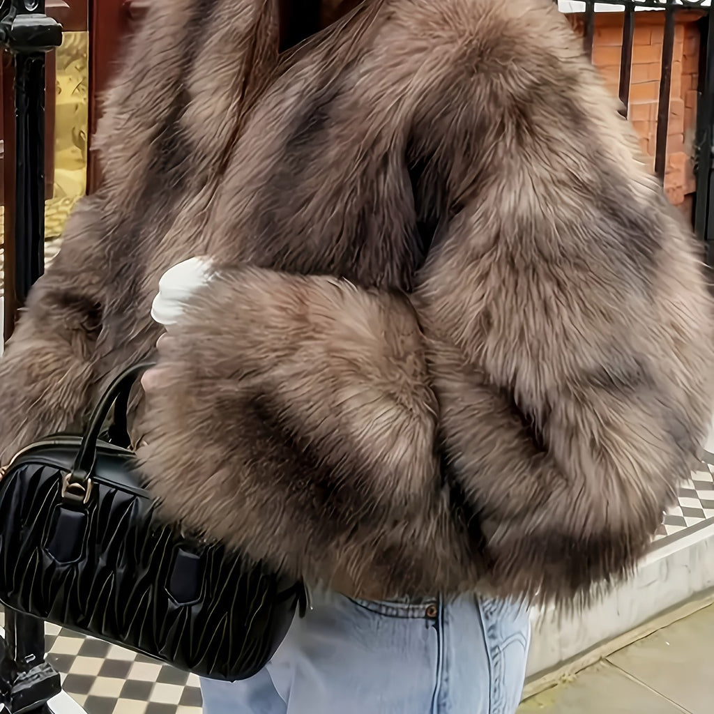 Yudomi Women's Elegant Faux Fur Coat