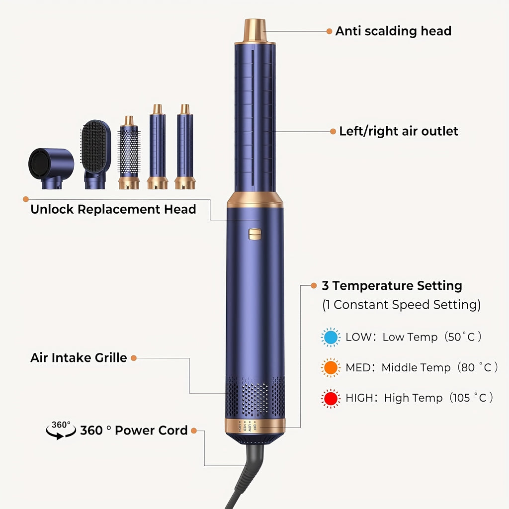 Hairstyler 5-in-1 Air Styler Hot Brush Curling Iron Thermal Brush Hair Straightener for Long/Short Hair - Cordless, USB-Powered, 220V, Automatic Power-Off, No Battery Needed, Hair Brushes