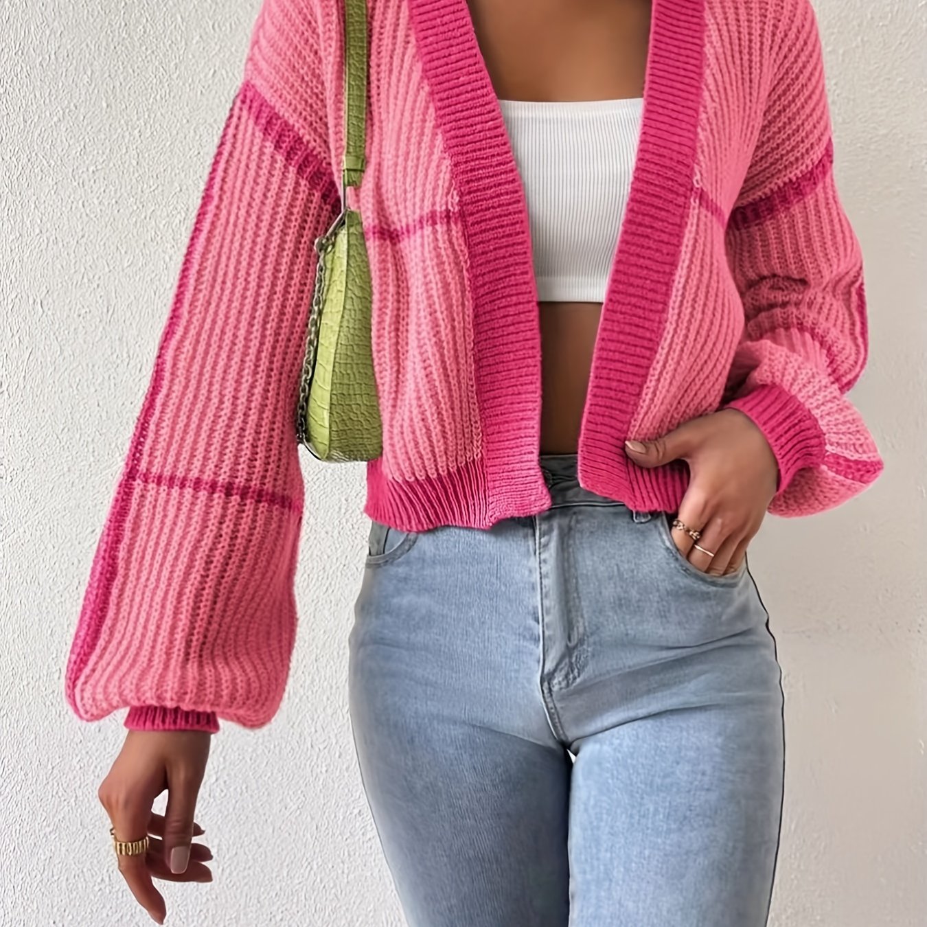 Women'S Short Sweater Jacket with Lantern Sleeves