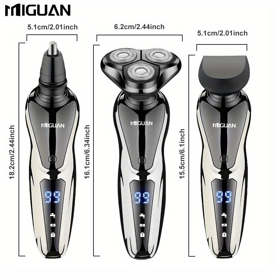 MIGUAN 3-in-1 Electric Grooming Kit - All-in-One Shaver, Nose Trimmer & Sideburn Razor with Digital Display, & Travel-Friendly for Beard, Mustache, Eyebrows Trimming - Ideal Gift for On-the-Go