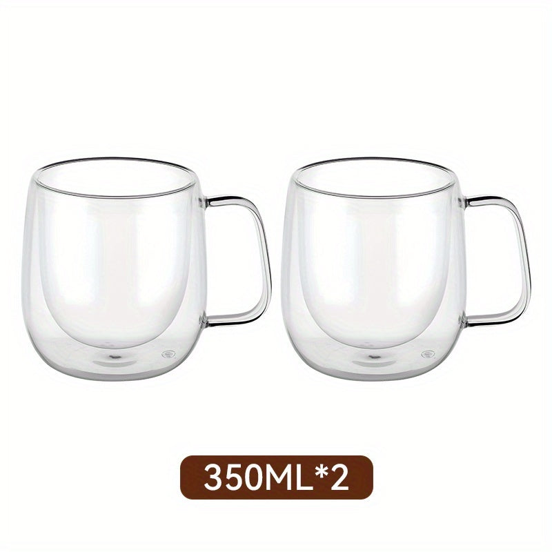2/4pcs High Borosilicate Double-Layer Glass Mugs | Transparent Heat-Insulated Water Cup with Handles, Large Capacity, Perfect for Coffee, Tea, And Smoothies, Burn Prevention | Durable Glass, Transparent Design, Hand Wash Only