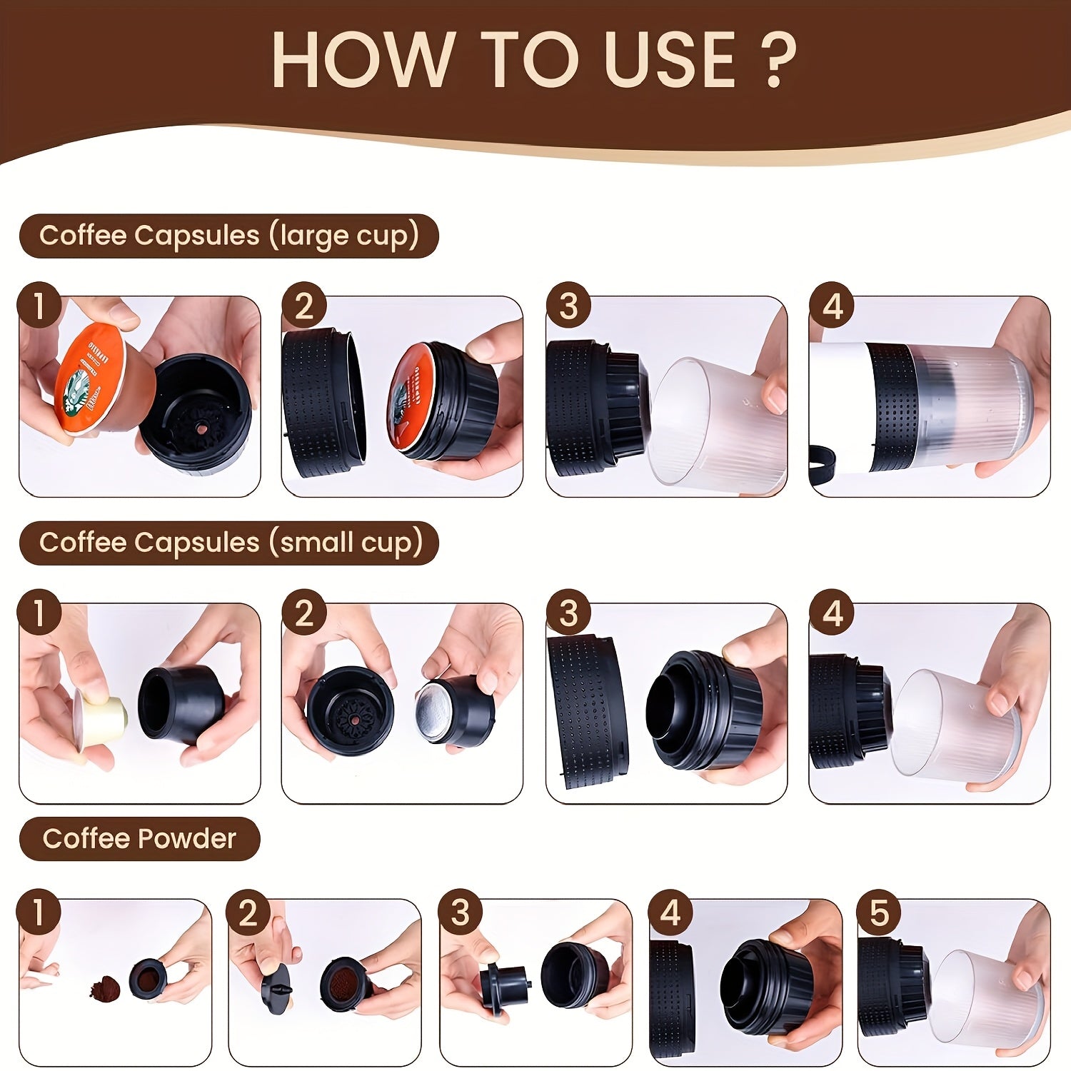 Portable Cordless 3-in-1 Coffee Machine Compatible for Capsule & Ground Coffee, Cold Brew & Heated Coffee Maker with 150ml Cup, Compact Electric Coffee Station for, Travel, Camping, Holiday Gift