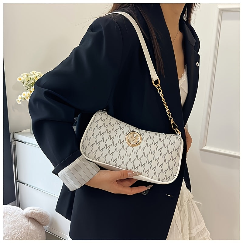 French Vintage Underarm Bag for Women, New Letter Print Crossbody Small Square Bag with Chain Shoulder Handbag, Perfect Lily Women'S Adjustable Crossbody Strap M Logo - Zipper Closure Shoulder Backpack, Suitable for Daily Com
