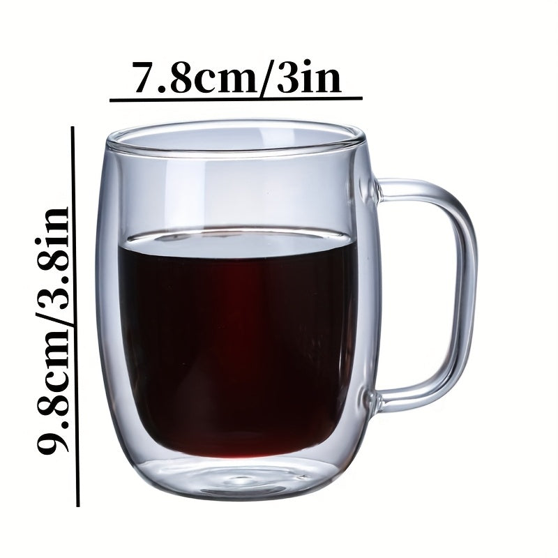 2/4pcs High Borosilicate Double-Layer Glass Mugs | Transparent Heat-Insulated Water Cup with Handles, Large Capacity, Perfect for Coffee, Tea, And Smoothies, Burn Prevention | Durable Glass, Transparent Design, Hand Wash Only