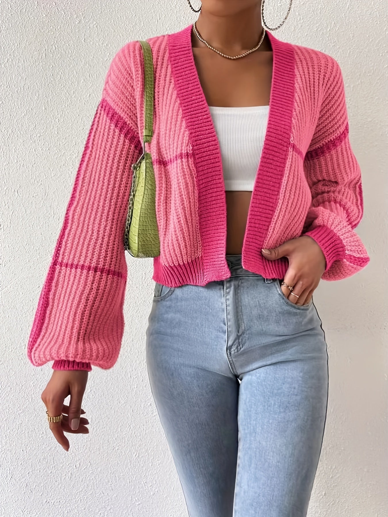 Women'S Short Sweater Jacket with Lantern Sleeves