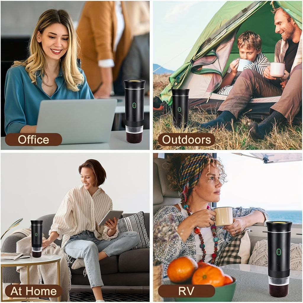 Portable Cordless 3-in-1 Coffee Machine Compatible for Capsule & Ground Coffee, Cold Brew & Heated Coffee Maker with 150ml Cup, Compact Electric Coffee Station for, Travel, Camping, Holiday Gift
