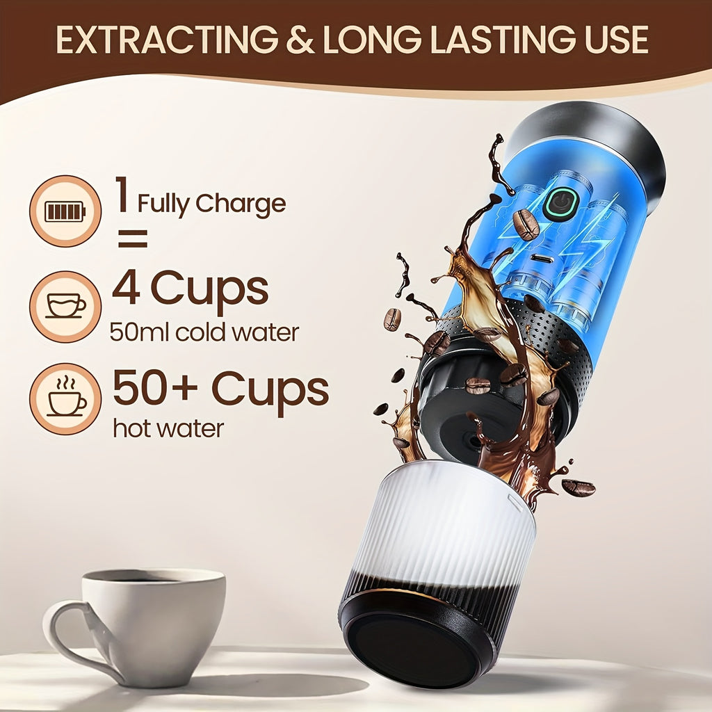 Portable Cordless 3-in-1 Coffee Machine Compatible for Capsule & Ground Coffee, Cold Brew & Heated Coffee Maker with 150ml Cup, Compact Electric Coffee Station for, Travel, Camping, Holiday Gift