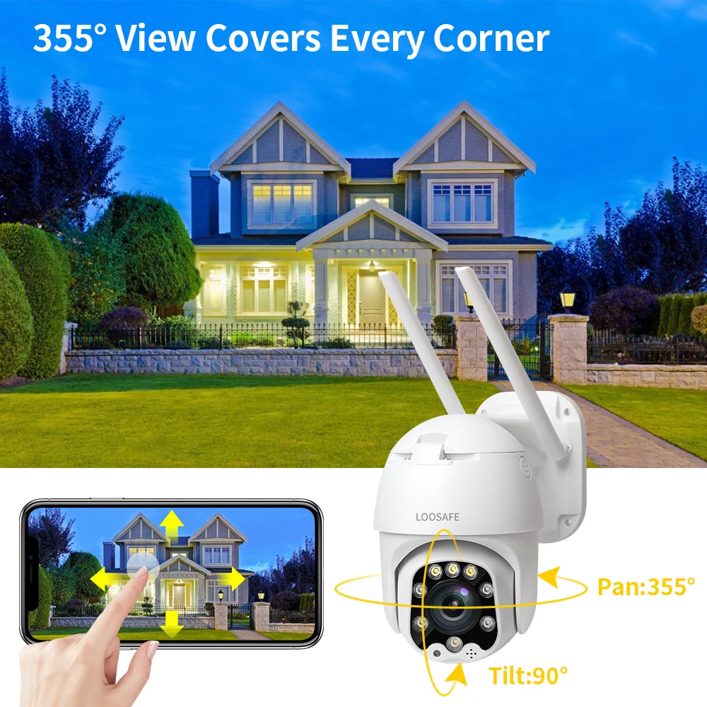 Loosafe 5MP 10X Zoom WIFI Camera Long Range Outdoor Colorful in Night AI Humanoid Motion Detection Security Wireless Camera
