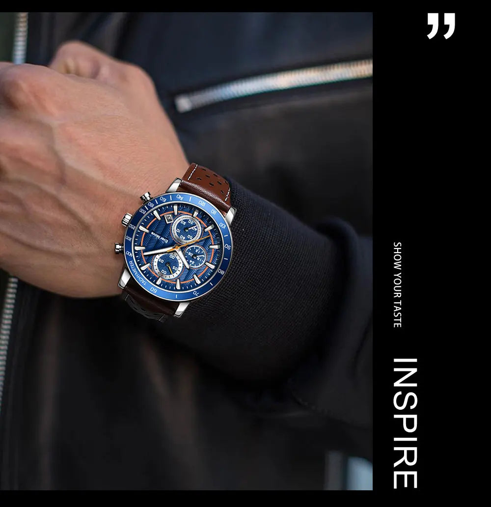 Men's Luxury 45mm Waterproof Quartz Watch Genuine Leather Band 22mm Width ETA Movement Steel Alloy Glass Business Sports ODM