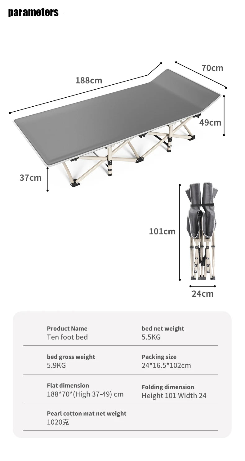 Folding camping cot with storage bag for adults Portable lightweight sleeping bed for outdoor traveling hiking easy to set up