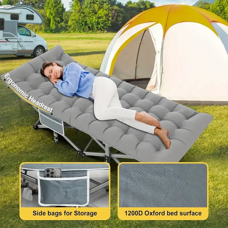 Folding camping cot with storage bag for adults Portable lightweight sleeping bed for outdoor traveling hiking easy to set up