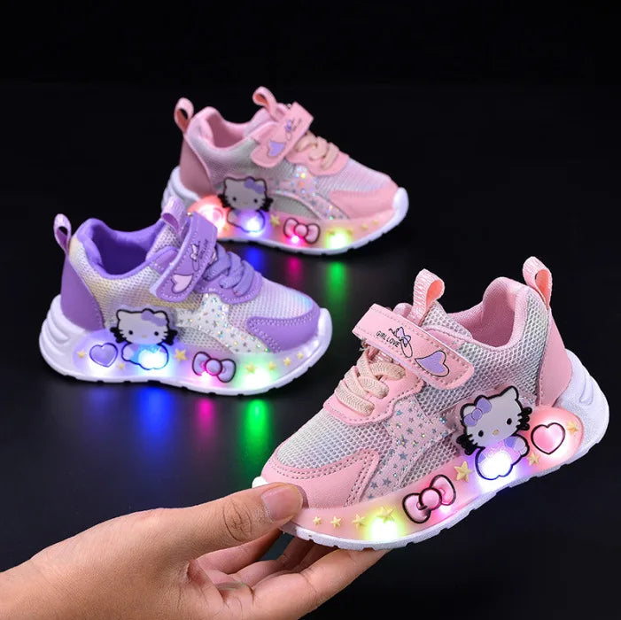 Children Led Light up Shoes Stylish Luminous Sneakers for Girls Kid Cute Casual Shoes Outdoor Breathable Mesh Glowing Sneakers