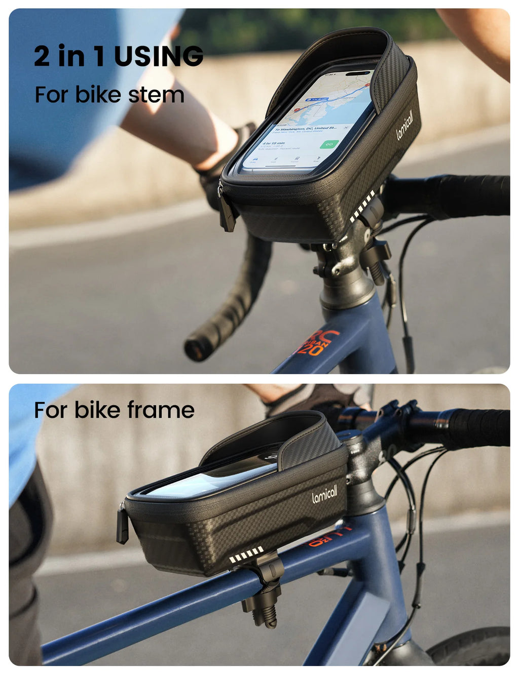 Lamicall BCCB02 Quick Installation Waterproof Bike Frame Bag 1.3L for 4.7"-7" Phones with Touch Control