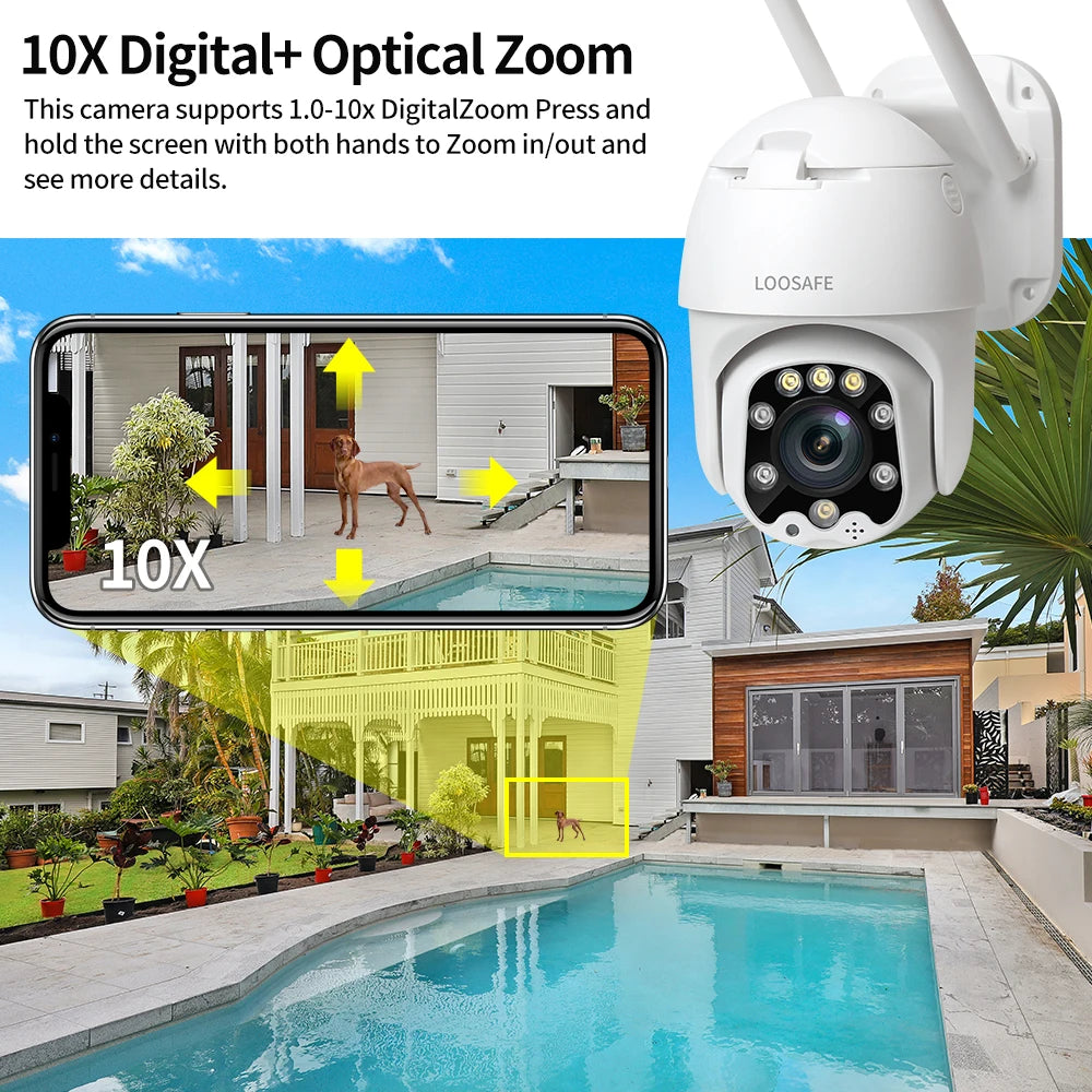 Loosafe 5MP 10X Zoom WIFI Camera Long Range Outdoor Colorful in Night AI Humanoid Motion Detection Security Wireless Camera