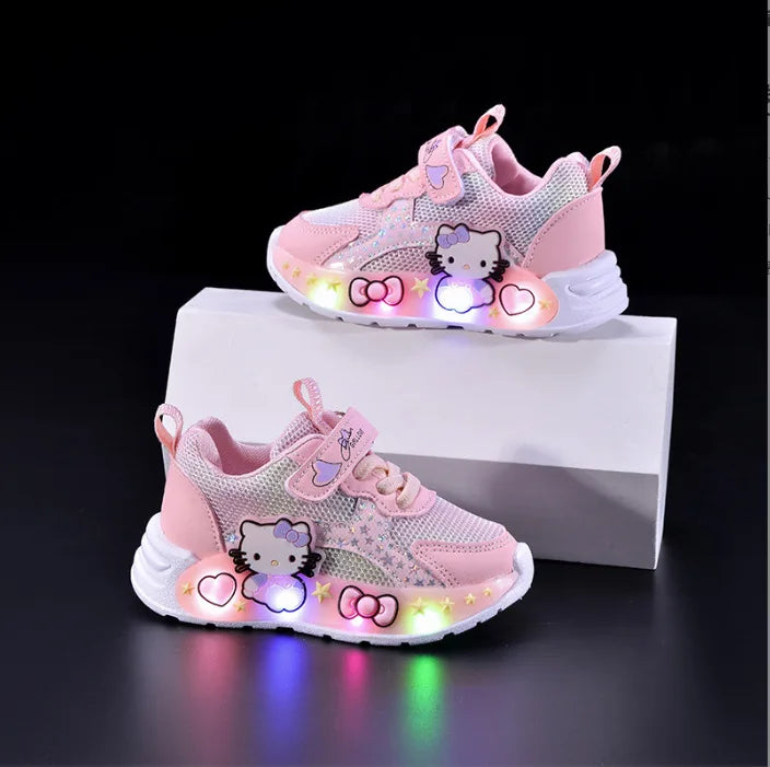 Children Led Light up Shoes Stylish Luminous Sneakers for Girls Kid Cute Casual Shoes Outdoor Breathable Mesh Glowing Sneakers