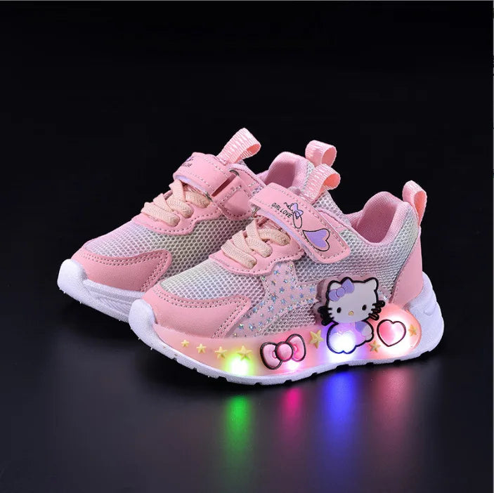 Children Led Light up Shoes Stylish Luminous Sneakers for Girls Kid Cute Casual Shoes Outdoor Breathable Mesh Glowing Sneakers