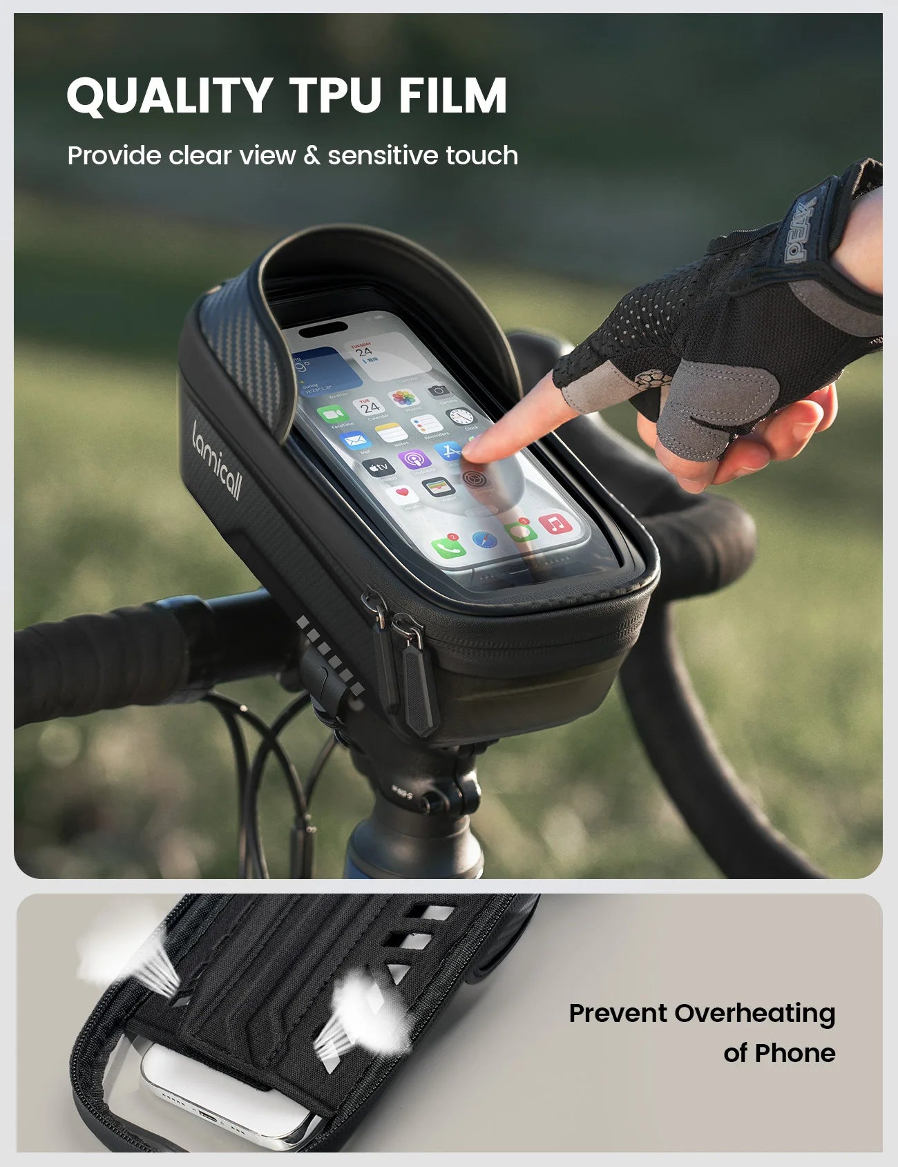 Lamicall BCCB02 Quick Installation Waterproof Bike Frame Bag 1.3L for 4.7"-7" Phones with Touch Control