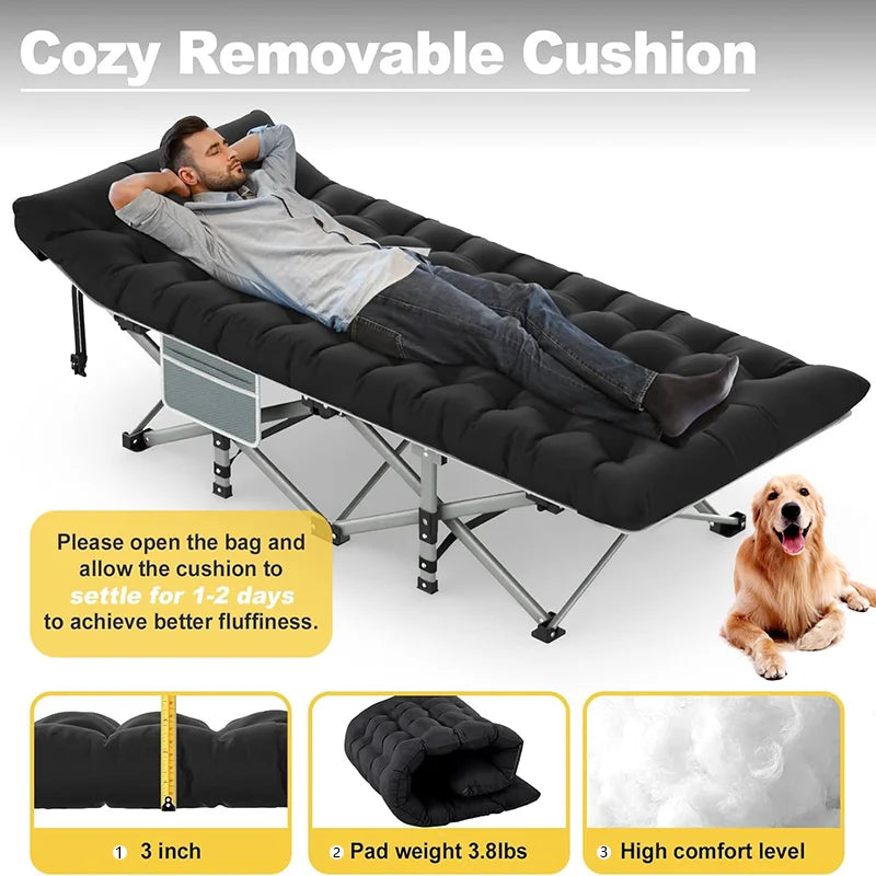 Folding camping cot with storage bag for adults Portable lightweight sleeping bed for outdoor traveling hiking easy to set up