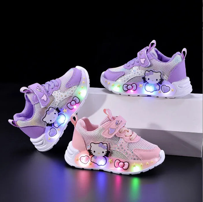 Children Led Light up Shoes Stylish Luminous Sneakers for Girls Kid Cute Casual Shoes Outdoor Breathable Mesh Glowing Sneakers