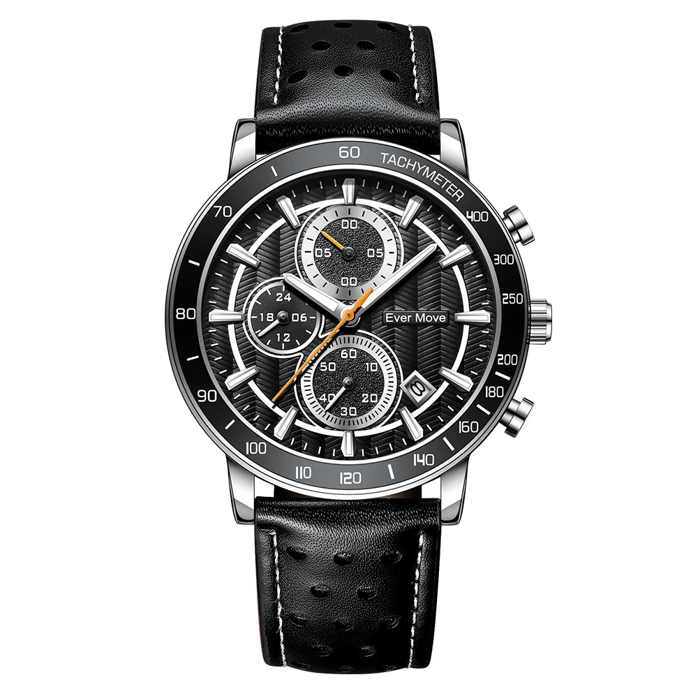 Men's Luxury 45mm Waterproof Quartz Watch Genuine Leather Band 22mm Width ETA Movement Steel Alloy Glass Business Sports ODM