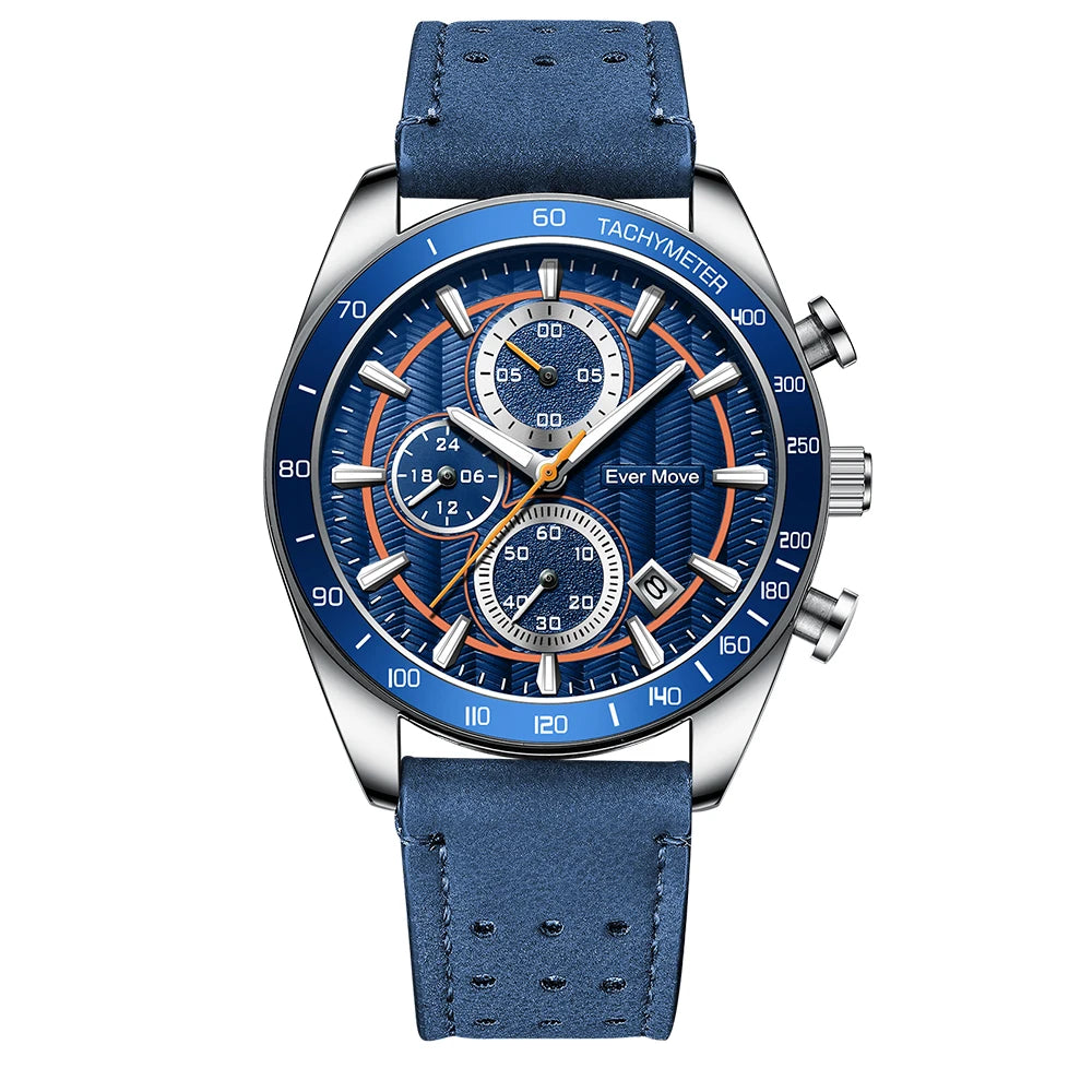 Men's Luxury 45mm Waterproof Quartz Watch Genuine Leather Band 22mm Width ETA Movement Steel Alloy Glass Business Sports ODM