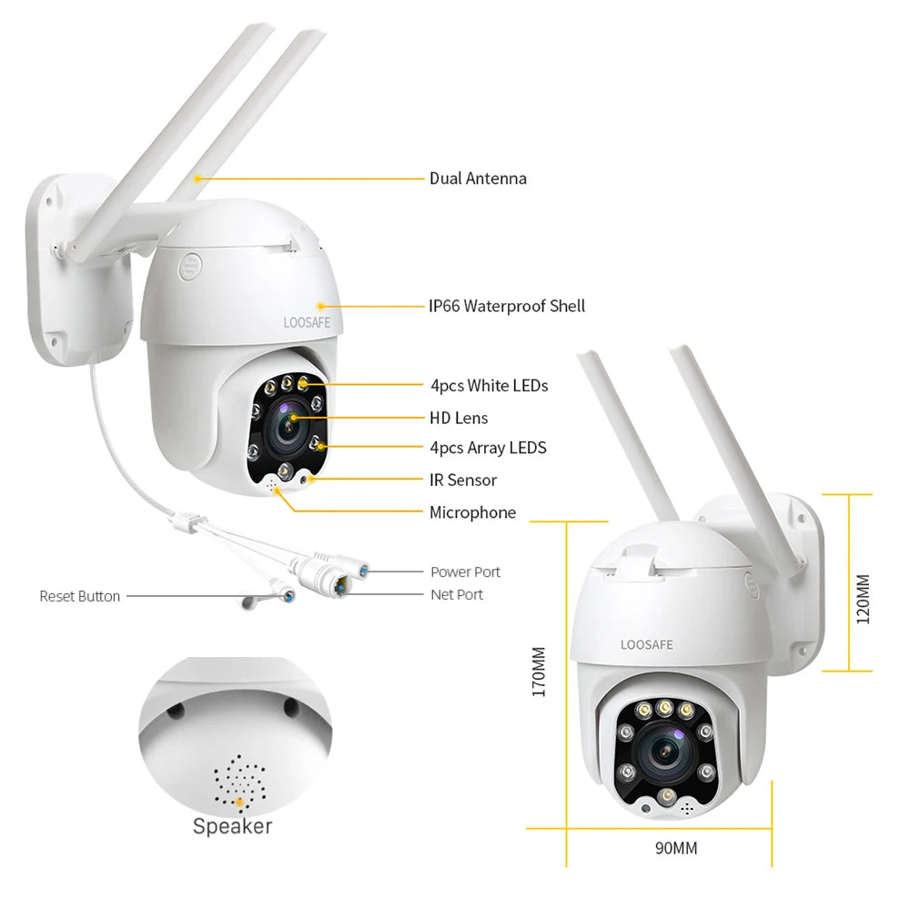 Loosafe 5MP 10X Zoom WIFI Camera Long Range Outdoor Colorful in Night AI Humanoid Motion Detection Security Wireless Camera