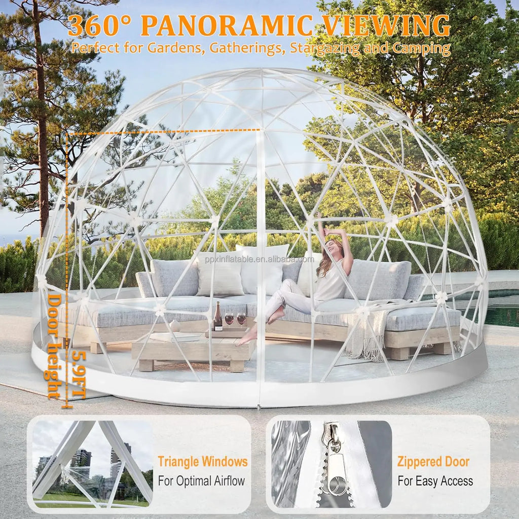 Garden Dome 12ft Clear Outdoor Tent Weatherproof Greenhouse Tent Dome for Winter Outdoor Yard Parties and Backyard Use