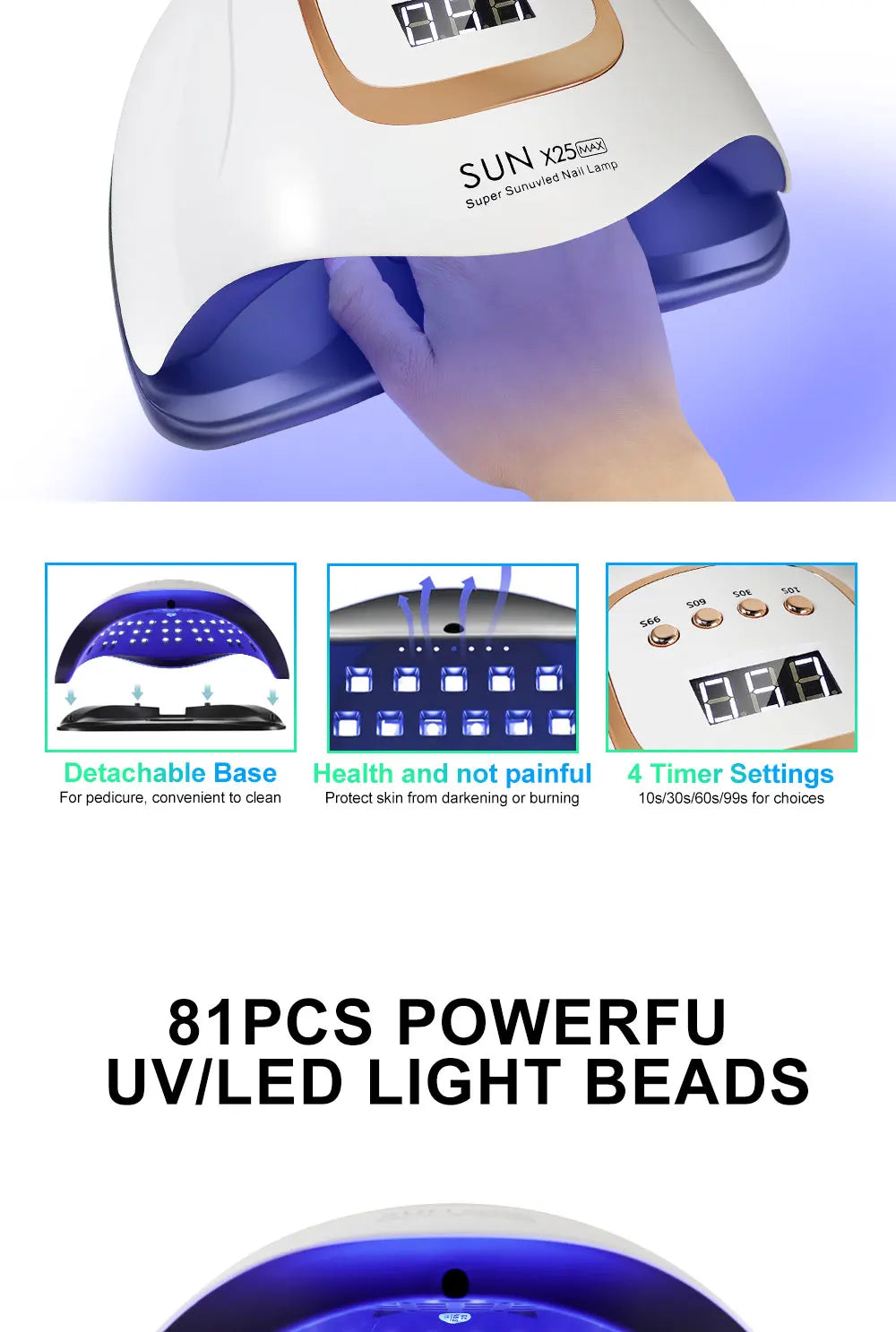 SUN X25MAX 81LED UV Lamp for Nails Drying Quick Curing All Gel Nail Polish Professional Powerful UV Light Dryer Manicure Salon