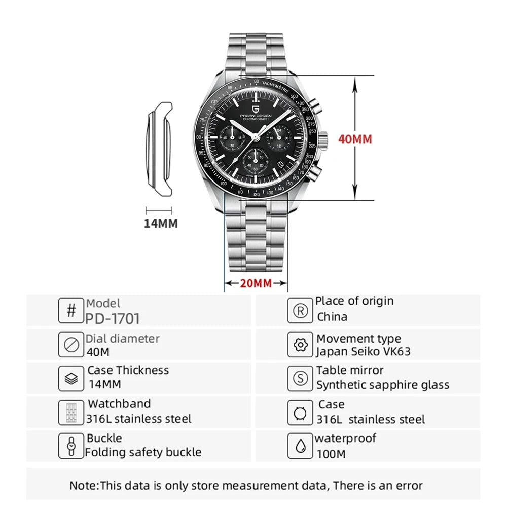 2025 New PAGANI DESIGN Mens Watches Top Brand Luxury Automatic Quartz Chronograph Waterproof Sport Stainless Steel Clock Relogio