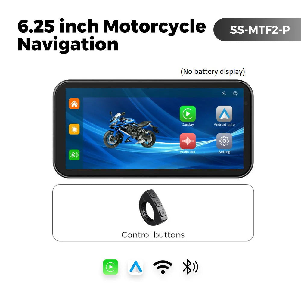 Portable 6.25 inch IP67 Waterproof Motorcycle GPS Navigation Wireless Carplay Android Auto DVR Drive Recorder Moto Monitor WIFI