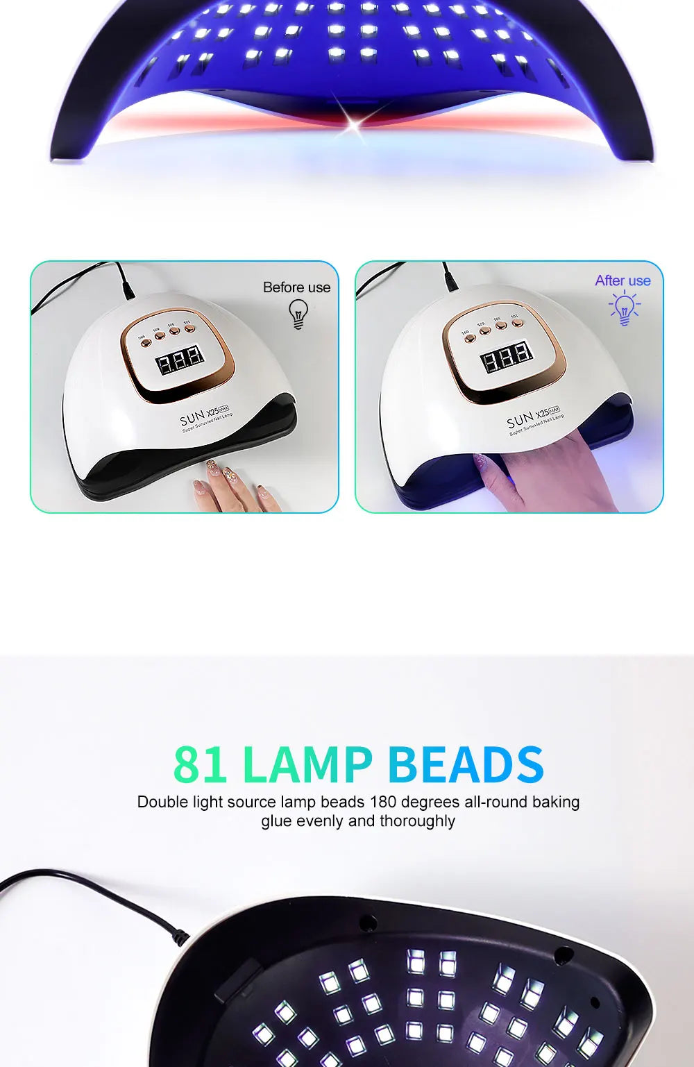 SUN X25MAX 81LED UV Lamp for Nails Drying Quick Curing All Gel Nail Polish Professional Powerful UV Light Dryer Manicure Salon