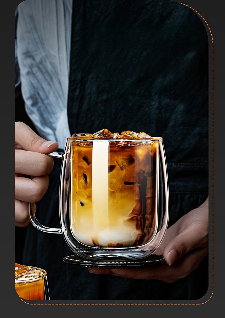 2/4pcs High Borosilicate Double-Layer Glass Mugs | Transparent Heat-Insulated Water Cup with Handles, Large Capacity, Perfect for Coffee, Tea, And Smoothies, Burn Prevention | Durable Glass, Transparent Design, Hand Wash Only