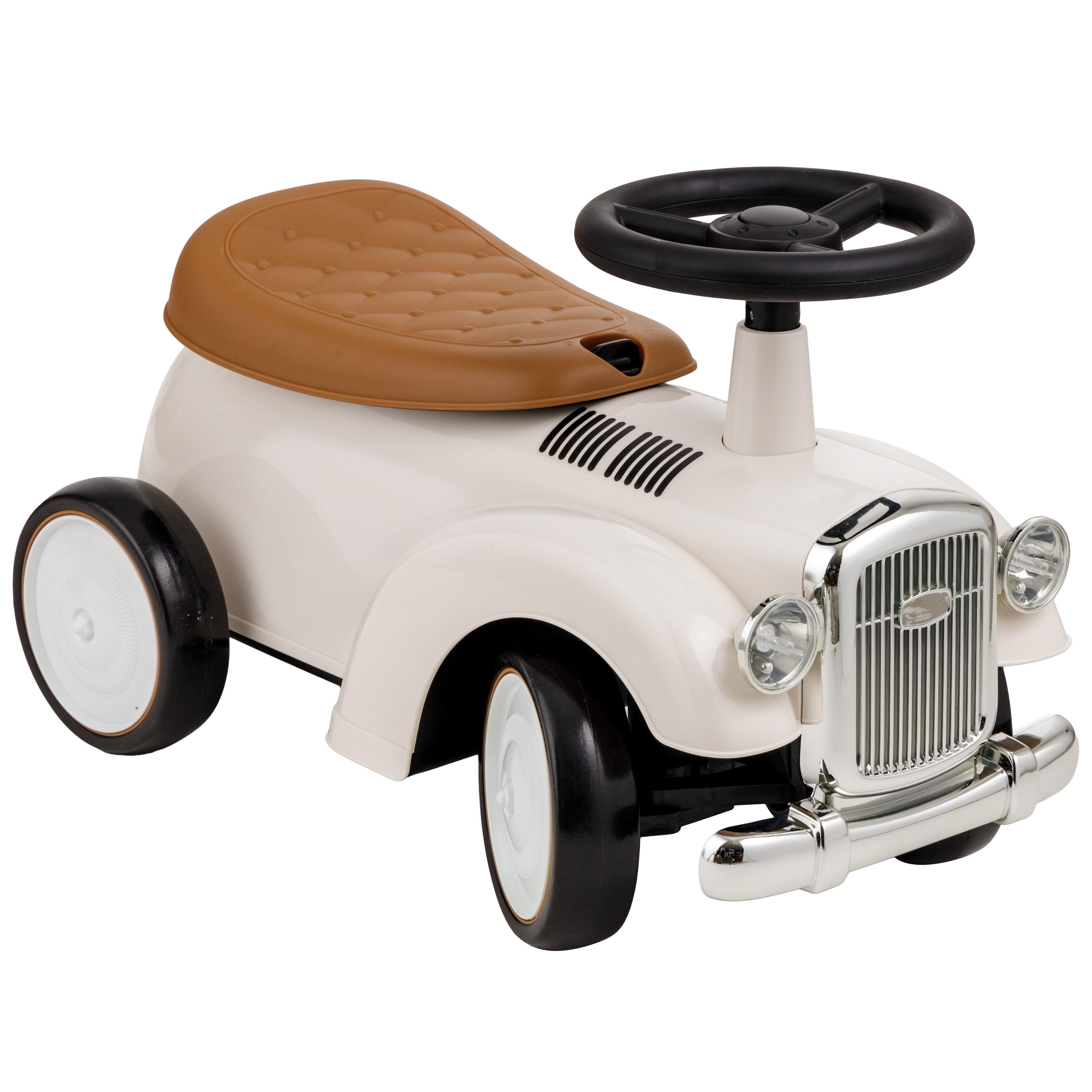 Baroni Toys Vintage Ride-On Car for Children from 12 to 36 Months, Baby Car with Air Horn, Storage Compartment, Steering Handlebar and Stable Wheels for Learning to Walk, 25x59x35 cm