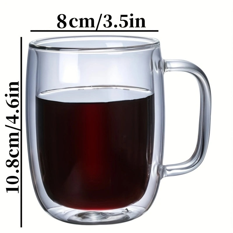 2/4pcs High Borosilicate Double-Layer Glass Mugs | Transparent Heat-Insulated Water Cup with Handles, Large Capacity, Perfect for Coffee, Tea, And Smoothies, Burn Prevention | Durable Glass, Transparent Design, Hand Wash Only