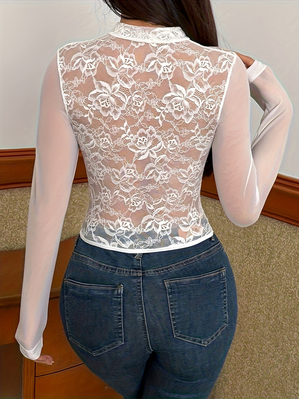 Women's Sexy Lace Panel Boned Corset Top - Long Sleeve Semi-Sheer Shaping Blouse with Fishbone Busk, Slim-Fit Waist-Cinching Shirt for Spring/Autumn (Hand Washable) - Gothic/Lingerie-Inspired Outerwear