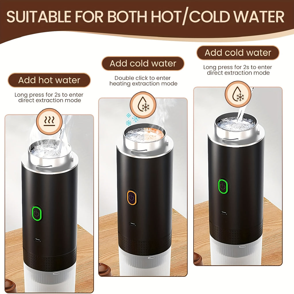 Portable Cordless 3-in-1 Coffee Machine Compatible for Capsule & Ground Coffee, Cold Brew & Heated Coffee Maker with 150ml Cup, Compact Electric Coffee Station for, Travel, Camping, Holiday Gift