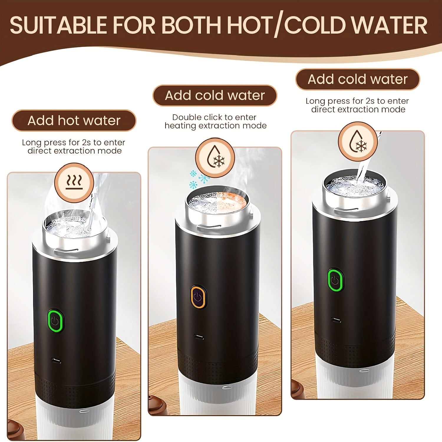 Portable Cordless 3-in-1 Coffee Machine Compatible for Capsule & Ground Coffee, Cold Brew & Heated Coffee Maker with 150ml Cup, Compact Electric Coffee Station for, Travel, Camping, Holiday Gift