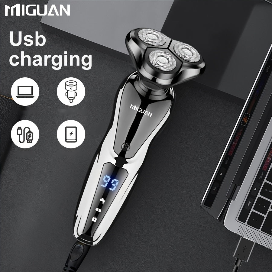 MIGUAN 3-in-1 Electric Grooming Kit - All-in-One Shaver, Nose Trimmer & Sideburn Razor with Digital Display, & Travel-Friendly for Beard, Mustache, Eyebrows Trimming - Ideal Gift for On-the-Go