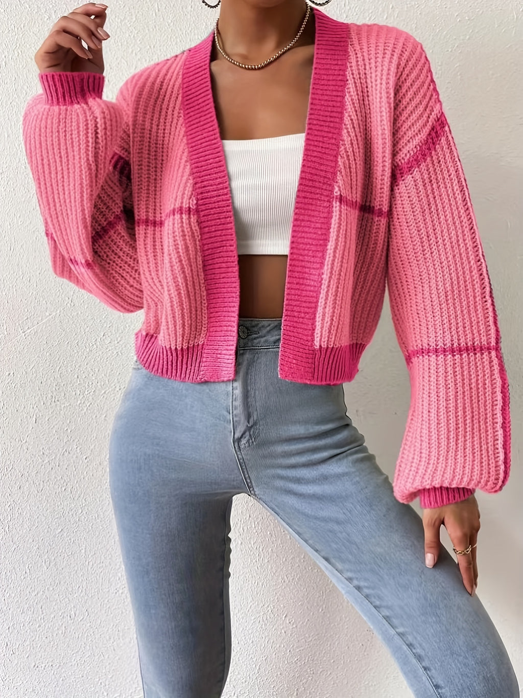 Women'S Short Sweater Jacket with Lantern Sleeves