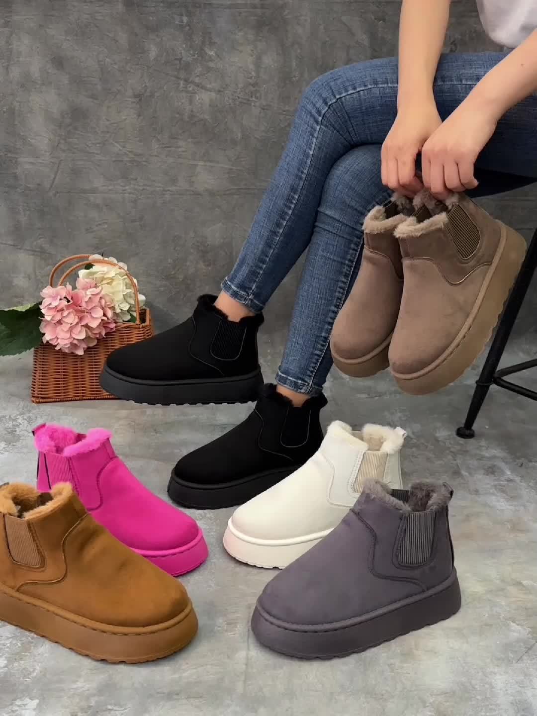 New Winter Women's Thick-Soled Snow Boots, Versatile Fashion Slip-On Short Boots, Casual Warm Women's Boots